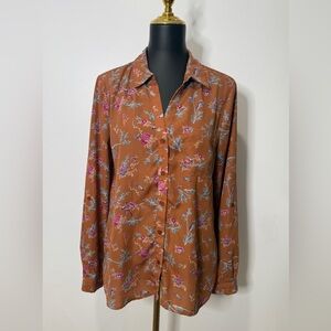 Brown Floral Women’s button Down Shirt